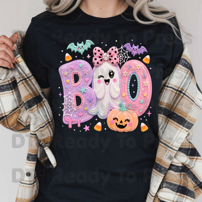 Pastel Cute Ghost Halloween BOO DTF Transfers, Pink Purple Bow Pumpkin Candy Corn Kids Girls Ready to Press
