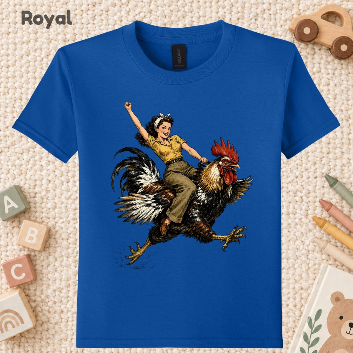 Vintage Woman Riding Rooster T-Shirt, Funny Country Farmhouse Chicken Graphic Tees