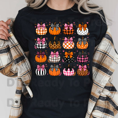 Coquette Bow Pumpkin Halloween DTF Transfers, Pink Plaid Leopard Spooky Ready to Press