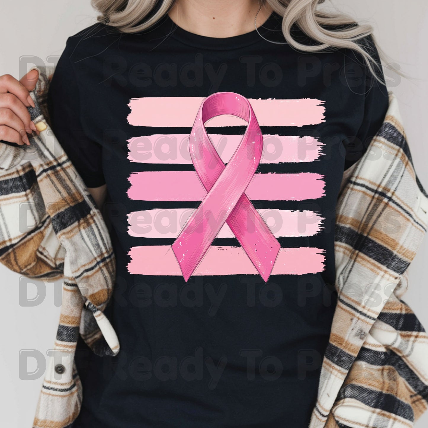 Pink Ribbon DTF Transfer Breast Cancer Awareness Brush Strokes Heat Transfer Ready to Press Tee Print Direct to Film