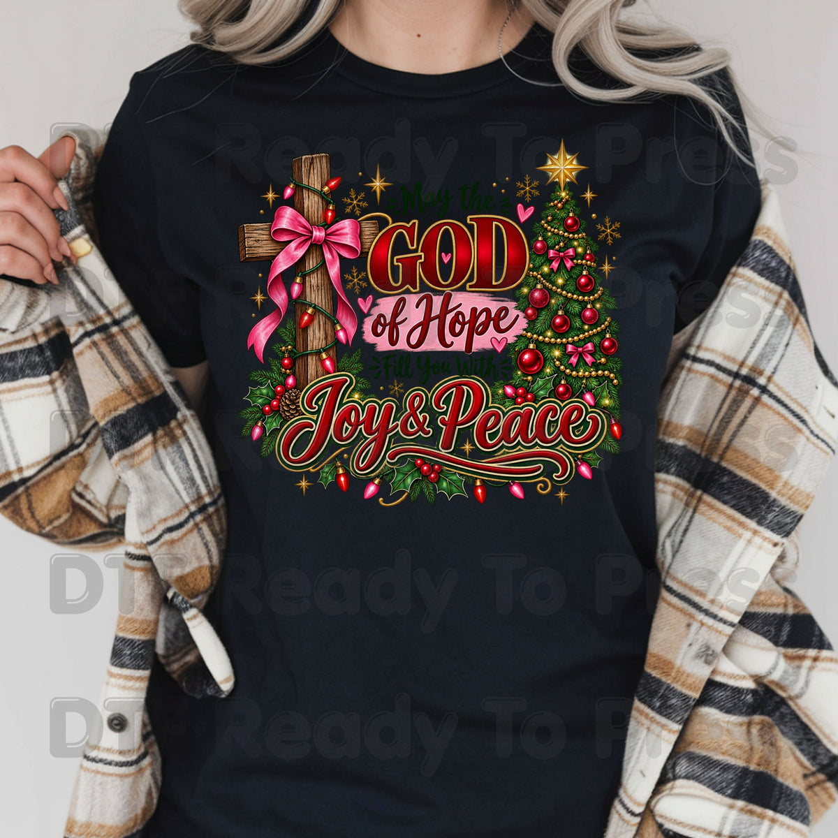Christian Christmas DTF Transfers, Cross God of Hope Joy Peace Faith Holiday Ready to Press