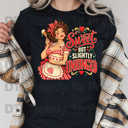 Retro DTF Transfer, Sweet but Slightly Unhinged Pinup Girl Baking Graphic