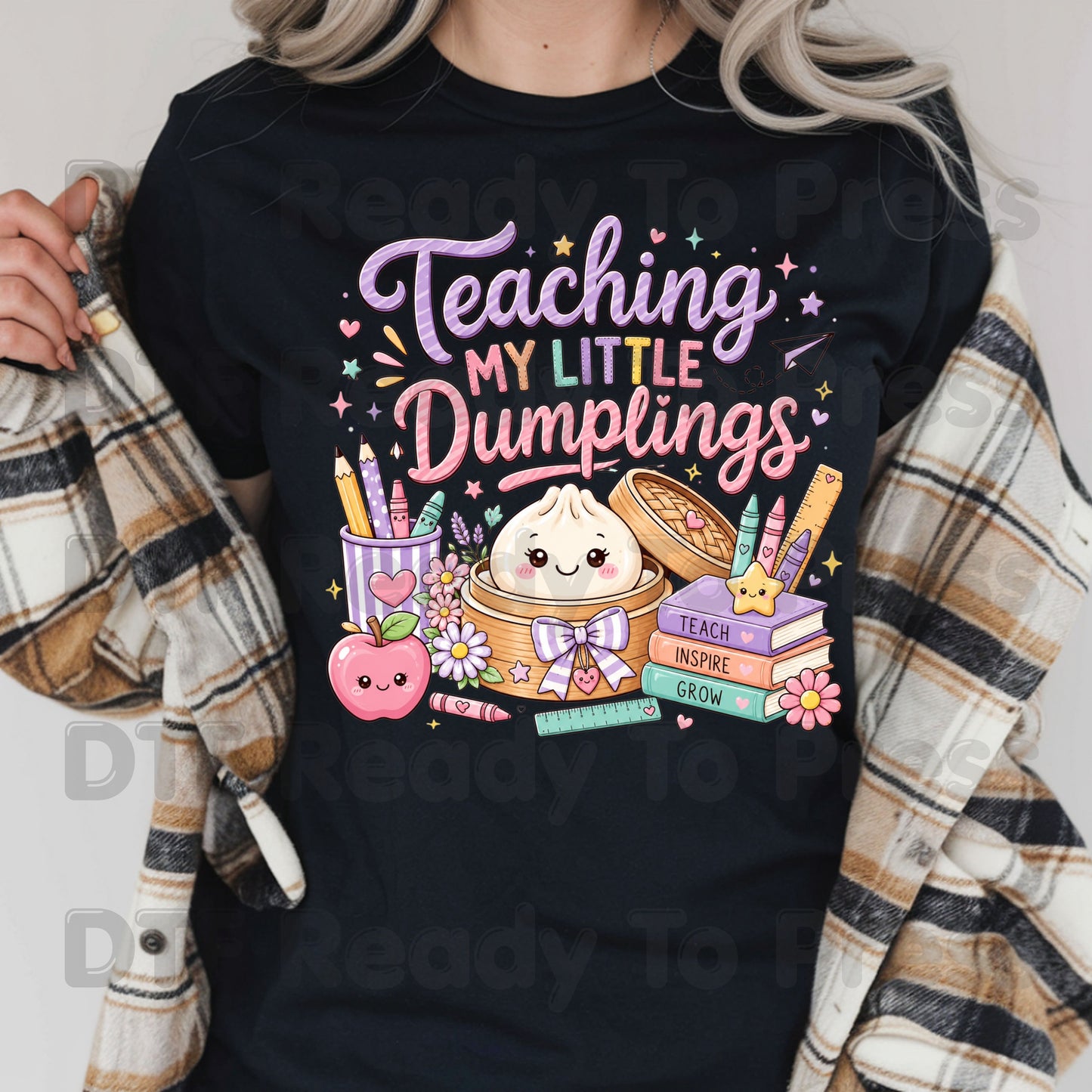 Teaching My Little Dumplings DTF Transfers, Cute Pastel Kawaii Teacher School Life Ready to Press