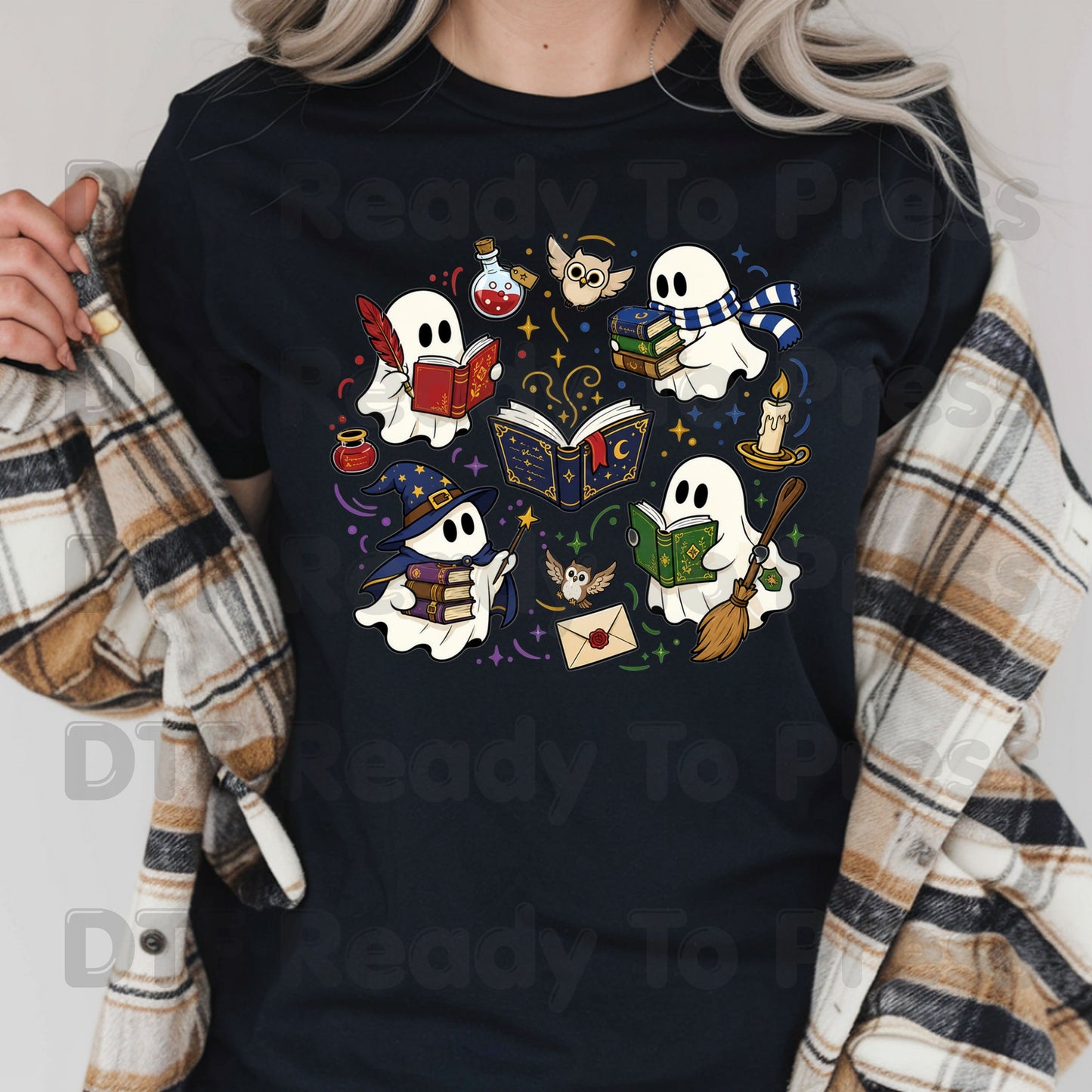 Reading Ghosts DTF Transfers, Spooky Bookish Ghosts Wizard Academy Halloween Ready to Press