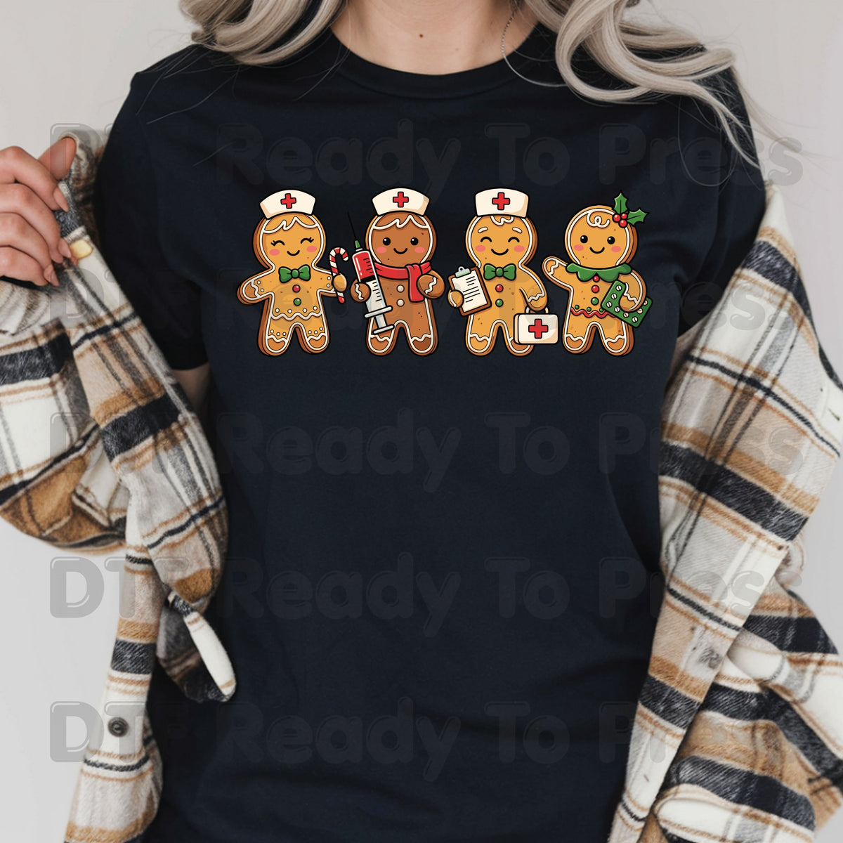 Christmas Gingerbread Nurse DTF Transfers, Holiday Medical Cookies Syringe Cute Nurse Ready to Press