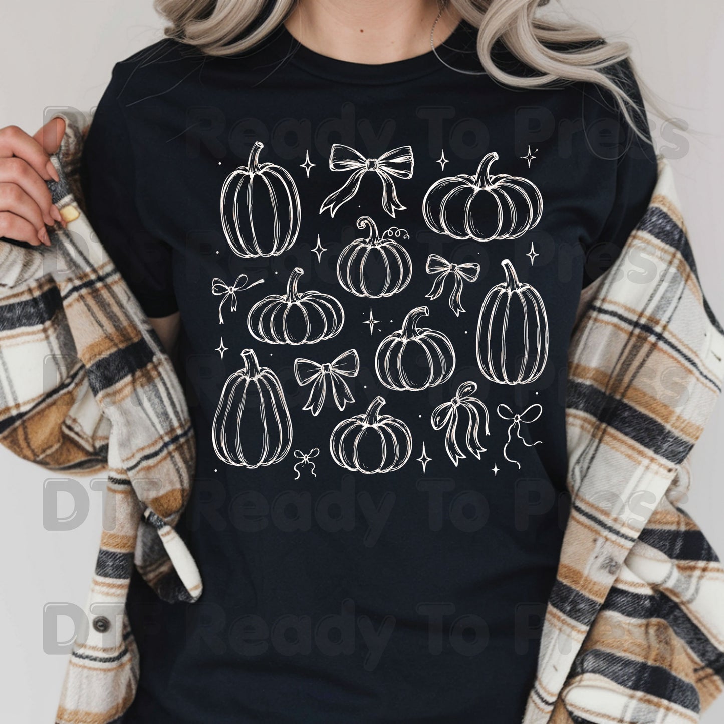Halloween DTF Transfers, Coquette Pumpkins Bows Line Art Fall Pumpkin Outline Ready to Press