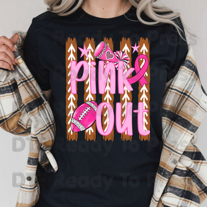 Pink Out DTF Transfers, Breast Cancer Awareness Cheer Football Megaphone Coquette Bow Ready to Press