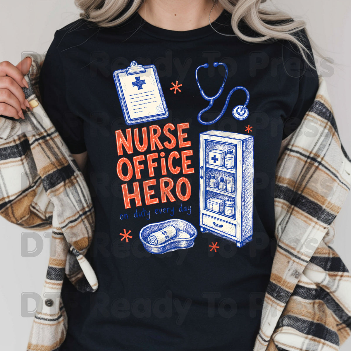 Nurse Office Hero DTF Transfers, School Medical Stethoscope Clipboard Nurse Ready to Press