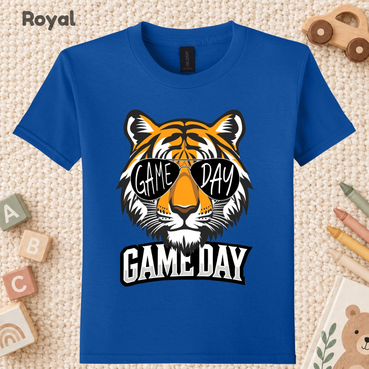 Game Day Tiger Mascot T-Shirt, Football Sports Sunglasses Team Spirit Tee for Toddler and Kids