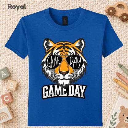 Game Day Tiger Mascot T-Shirt, Football Sports Sunglasses Team Spirit Tee for Toddler and Kids