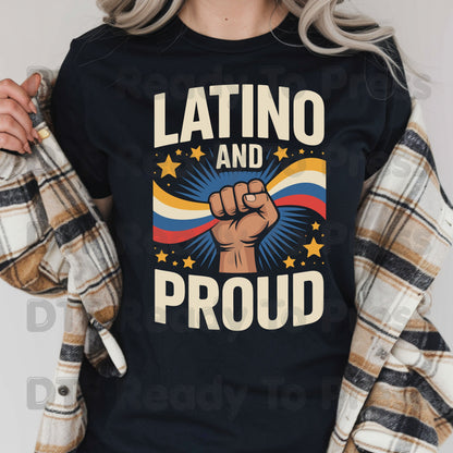 Latino and Proud DTF Transfers, Hispanic Heritage Fist Flag Vintage Pride Ready to Press