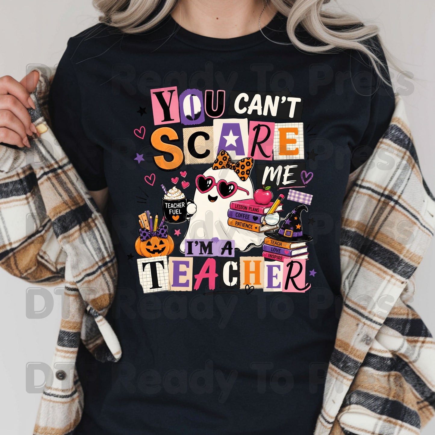 You Can't Scare Me Teacher DTF Transfers, Halloween Ghost Books Coffee Ready to Press