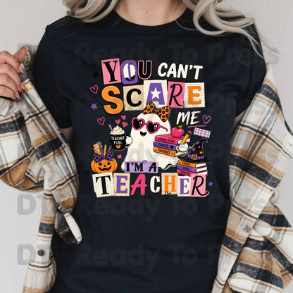You Can't Scare Me Teacher DTF Transfers, Halloween Ghost Books Coffee Ready to Press
