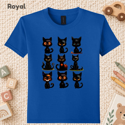 Black Cat Halloween T-Shirt, Cute Kitten Spooky Season Graphic Tee for Toddler and Kids