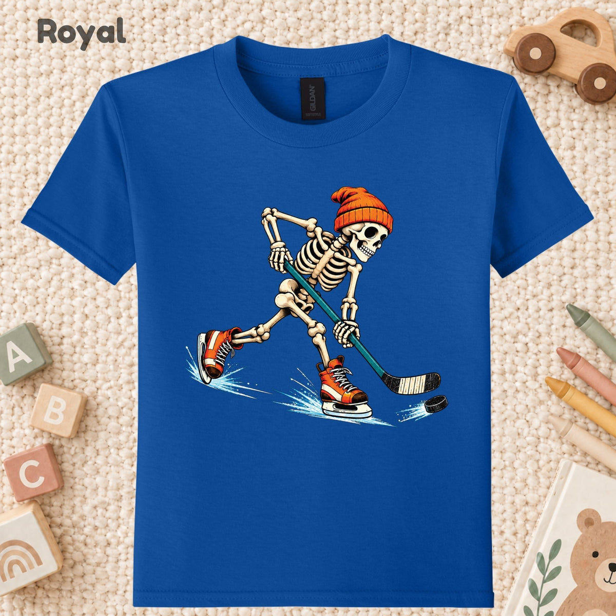 Hockey Skeleton T-Shirt, Skating Skeleton Beanie Graphic Tee, Ice Hockey Sweatshirt