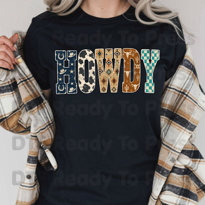Western Howdy DTF Transfers, Cow Print Southwestern Western Vibe Ready to Press
