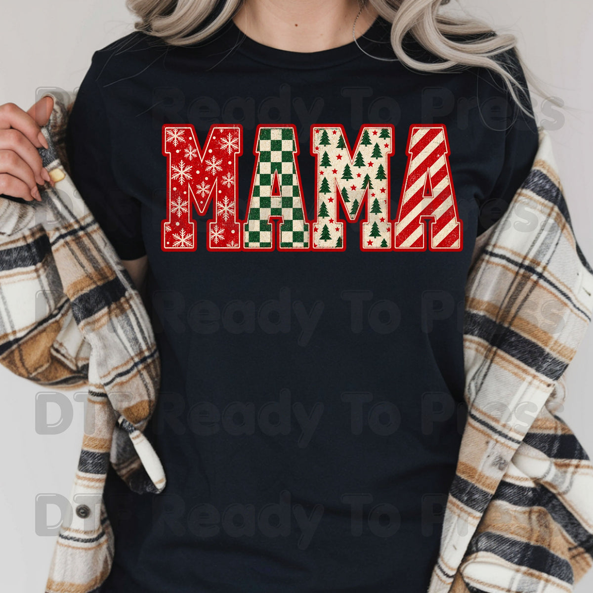 Christmas Mama DTF Transfers, Retro Christmas Trees Snowflake Candy Cane Holiday Ready to Press