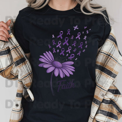 Faith Ribbon DTF Transfer Breast Cancer Awareness Brush Strokes Heat Transfer Ready to Press Tee Print Direct to Film