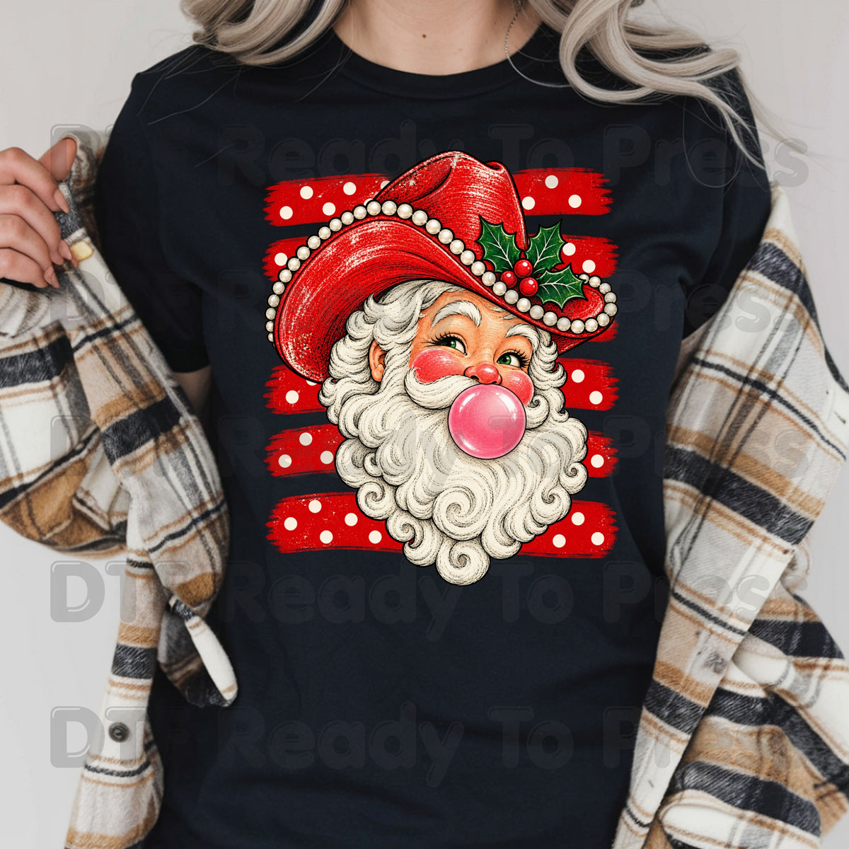Western Santa DTF Transfers, Christmas Cowboy Hat Bubblegum Pink Vintage Holiday Ready to Press