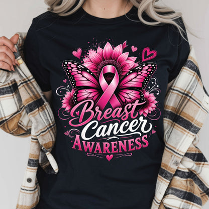 Breast Cancer Awareness Pink Butterfly Sunflower DTF Transfer Ready to Press Heat Transfer Tees