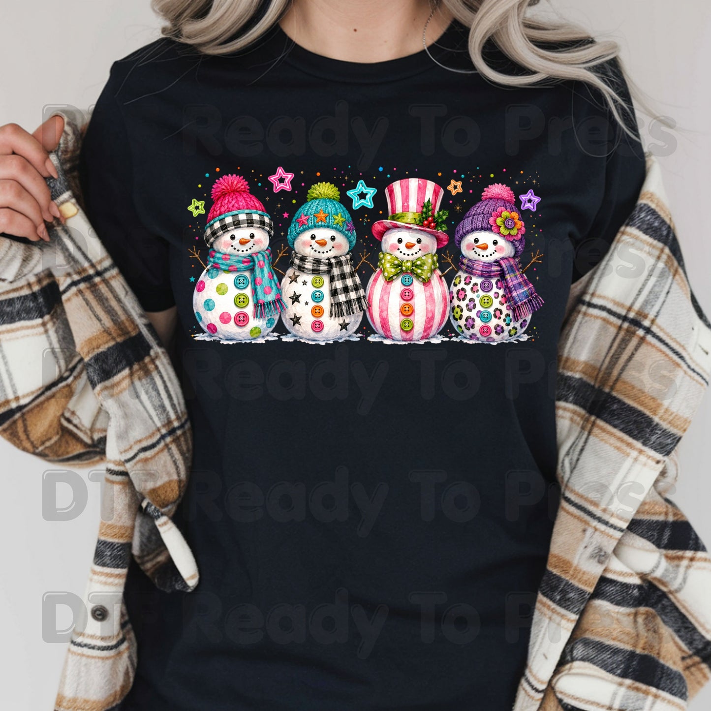 Christmas Colorful Snowmen DTF Transfers, Cute Winter Snowman Beanies Scarves Holiday Ready to Press