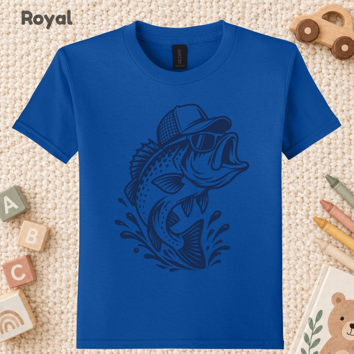Funny Bass Fishing T-Shirt, Bass Fish with Sunglasses and Trucker Hat Graphic Tee, Fisherman Gift Shirt