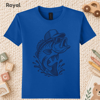 Funny Bass Fishing T-Shirt, Bass Fish with Sunglasses and Trucker Hat Graphic Tee, Fisherman Gift Shirt