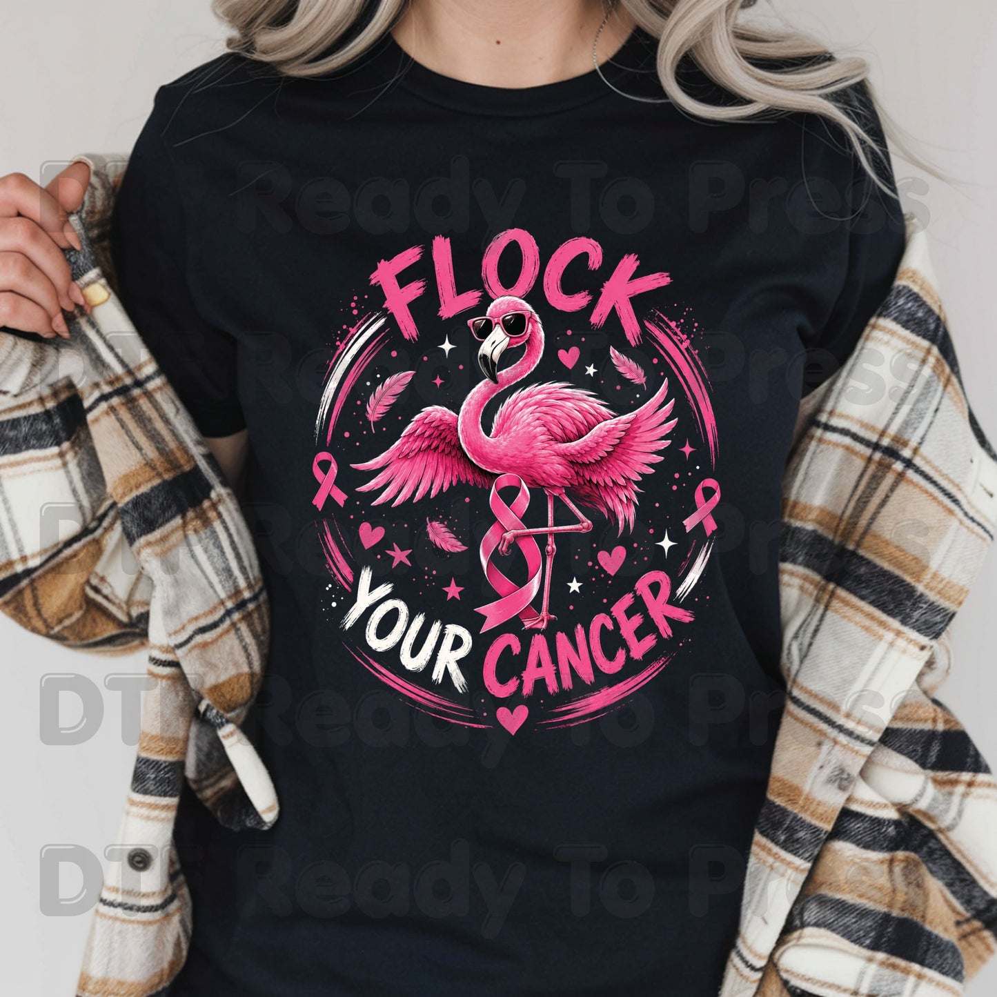 Flock Your Cancer Pink Flamingo Breast Cancer Awareness DTF Transfer Ready to Press Heat Transfer Tee