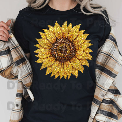 Sunflower DTF Transfers, Yellow Beaded Floral Summer Fall Flower Ready to Press