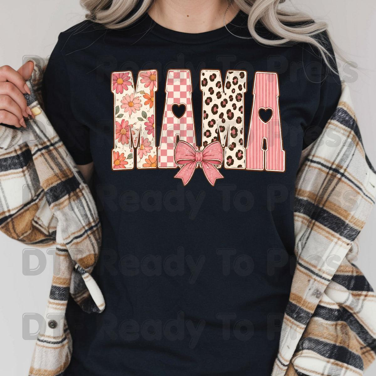 Mama DTF Transfers, Pink Daisy Floral Leopard Coquette Bow Retro Ready to Press