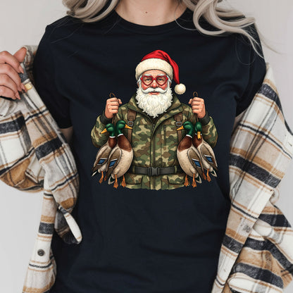 Christmas DTF Transfer, Santa Duck Hunting, Camo Mallards Graphic