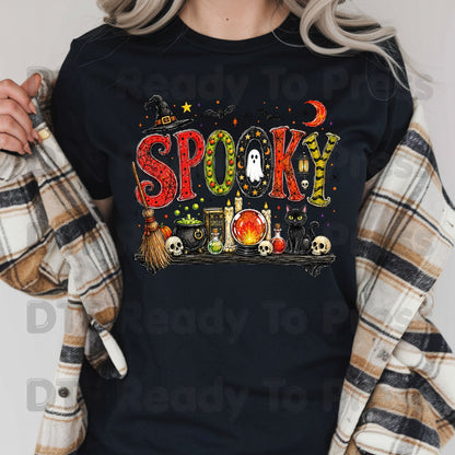Halloween Witch Shelf DTF Transfers, Black Cat Crystal Ball Cauldron Potion Skull Spooky Ready to Press