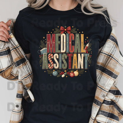 Christmas Medical Assistant DTF Transfers, Holiday Nurse Mask Syringe Bow Medical Ready to Press