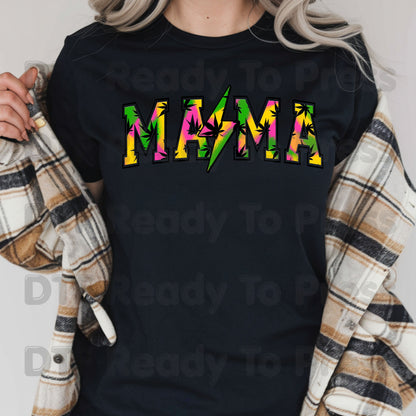 Mama DTF Transfers, Weed Leaf Lightning Bolt Colorful Tie Dye Retro Mama Ready to Press