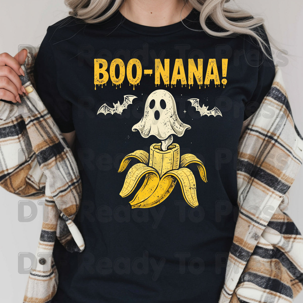 Boonana Ghost Halloween DTF Transfers, Funny Banana Ghost Spooky Vibes Ready to Press