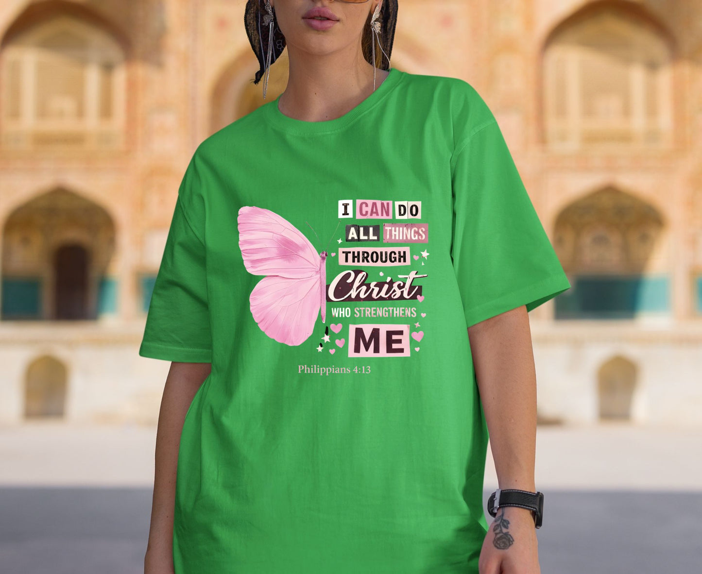 Philippians 4:13 T Shirt Pink Butterfly Tee I Can Do All Things Through Christ Shirt Religious Faith Gift Adult Youth Toddler Baby Church Outfit