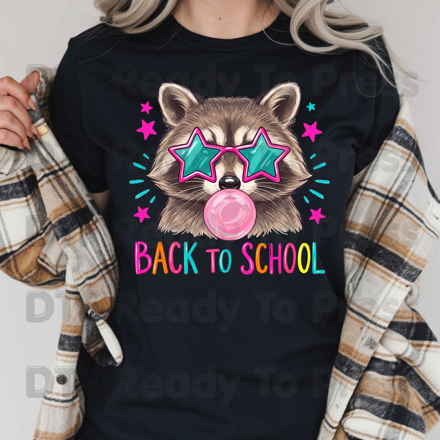 Back to School Raccoon DTF Transfers, Star Sunglasses Bubblegum Trash Panda Ready to Press