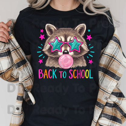 Back to School Raccoon DTF Transfers, Star Sunglasses Bubblegum Trash Panda Ready to Press