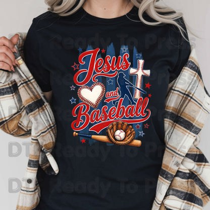 Jesus and Baseball DTF Transfer Ready to Press Christian Sports Heat Transfer For Shirts Cross Batter Heart Baseball Glove Full Color Print