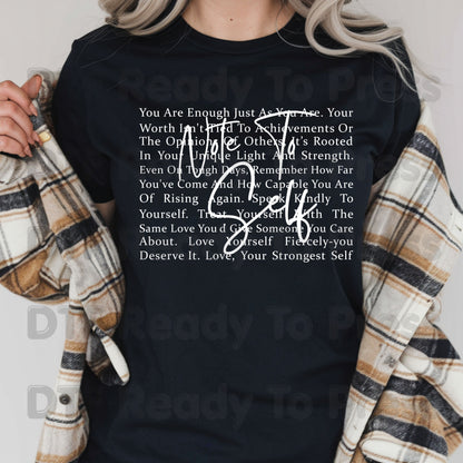 Note to Self DTF Transfers, Inspirational Self Love Quote Women Ready to Press