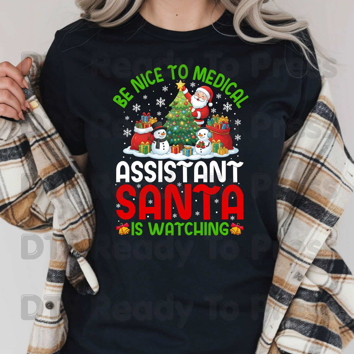 Be Nice to Medical Santa Is Watching DTF Transfers, Funny Christmas Nurse Holiday Tree Ready to Press