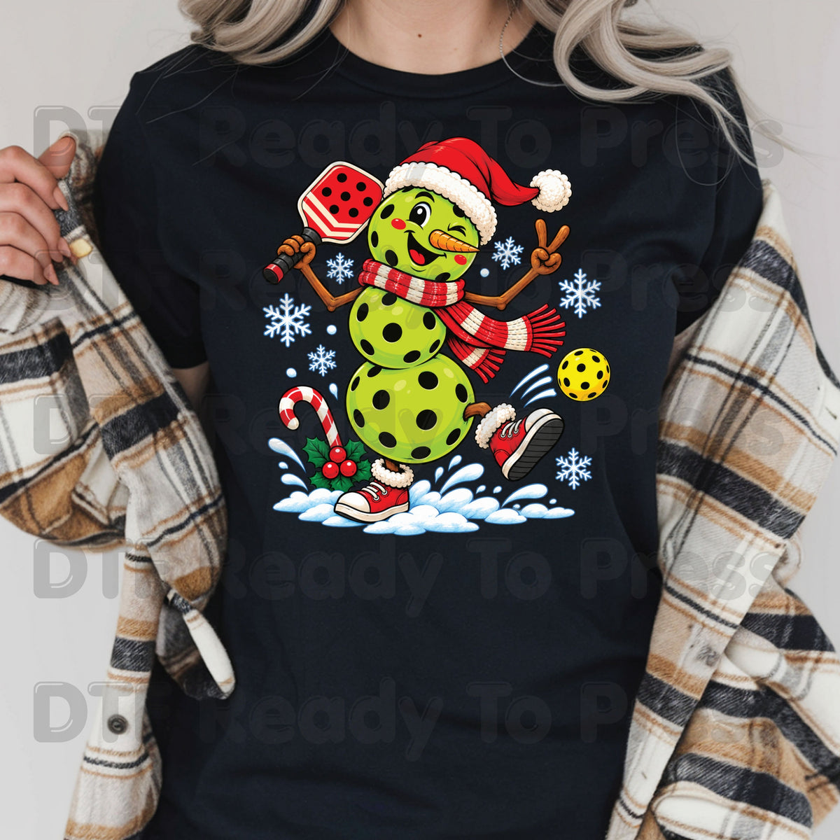 Christmas DTF Transfer, Pickleball Snowman with Paddle and Santa Hat