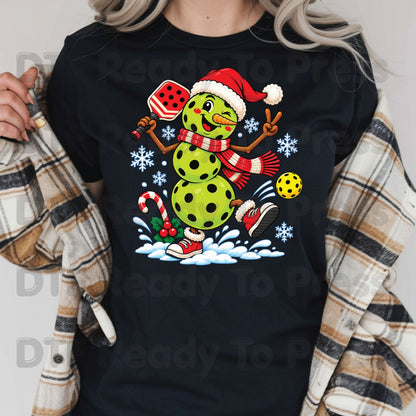 Christmas DTF Transfer, Pickleball Snowman with Paddle and Santa Hat