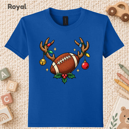Christmas Football T-Shirt, Reindeer Antlers Lights and Holly Tee, Festive Holiday Sweatshirt