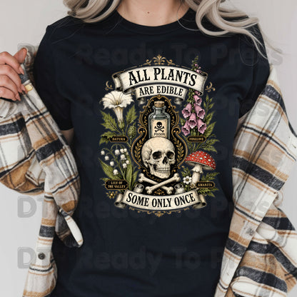 Funny Botanical DTF Transfers, All Plants Are Edible Some Only Once Poisonous Mushroom Skull Vintage Ready to Press