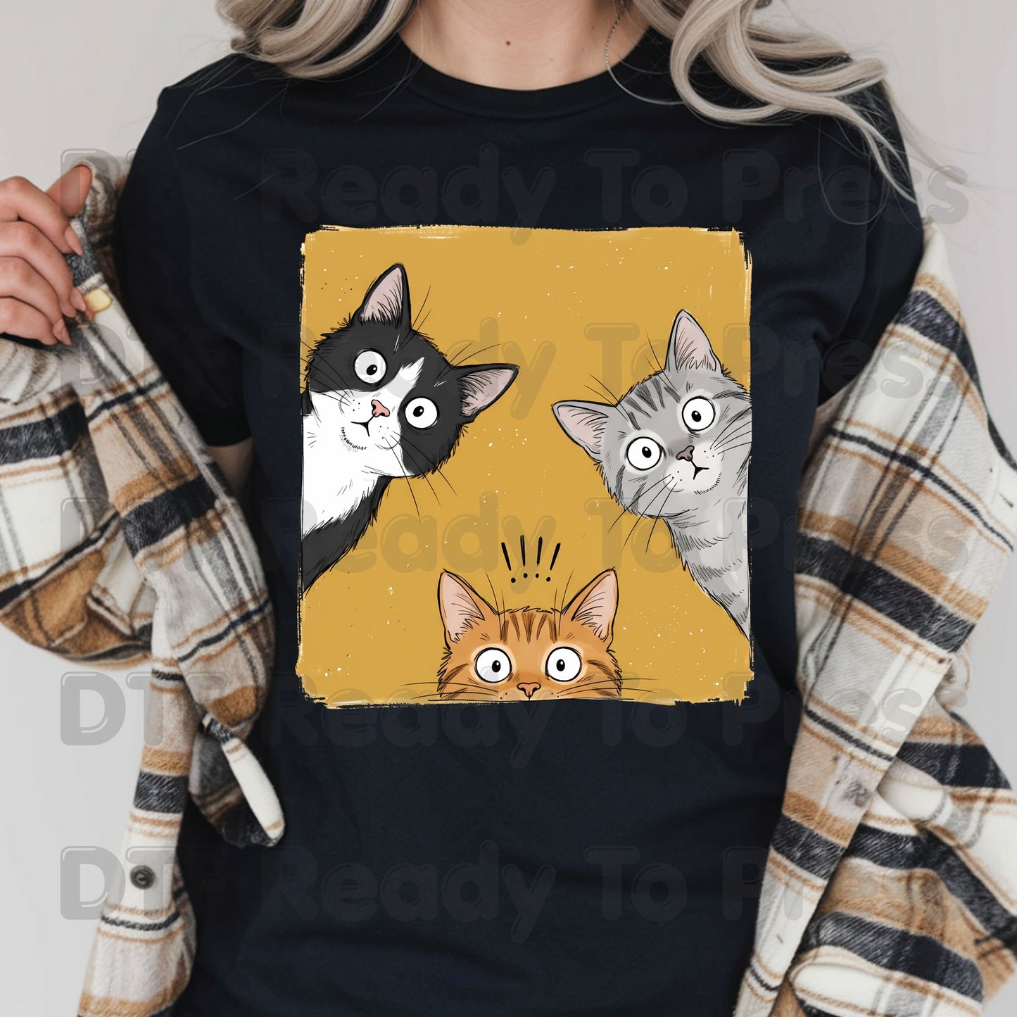 Curious Cats DTF Transfers, Peeking Cats Funny Cat Lover Kittens Ready to Press