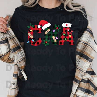 Christmas CNA Buffalo Plaid DTF Transfers, Medical Nursing Lights Bandage Holiday Ready to Press