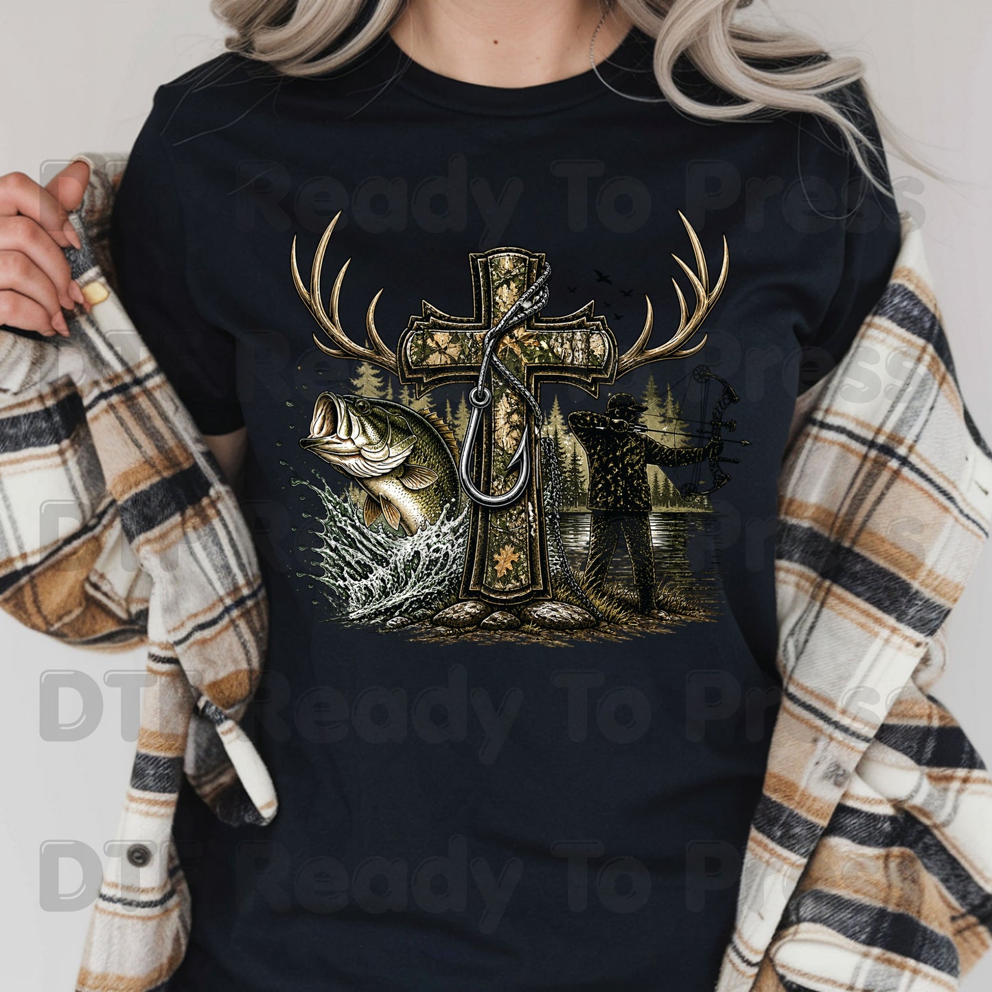 Camo Cross Religious Fishing Hunter DTF Transfer