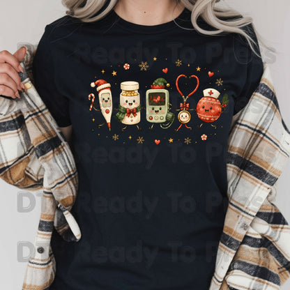 Christmas Cute Nurse Tools DTF Transfers, Medical Stethoscope Ornament Holiday Ready to Press