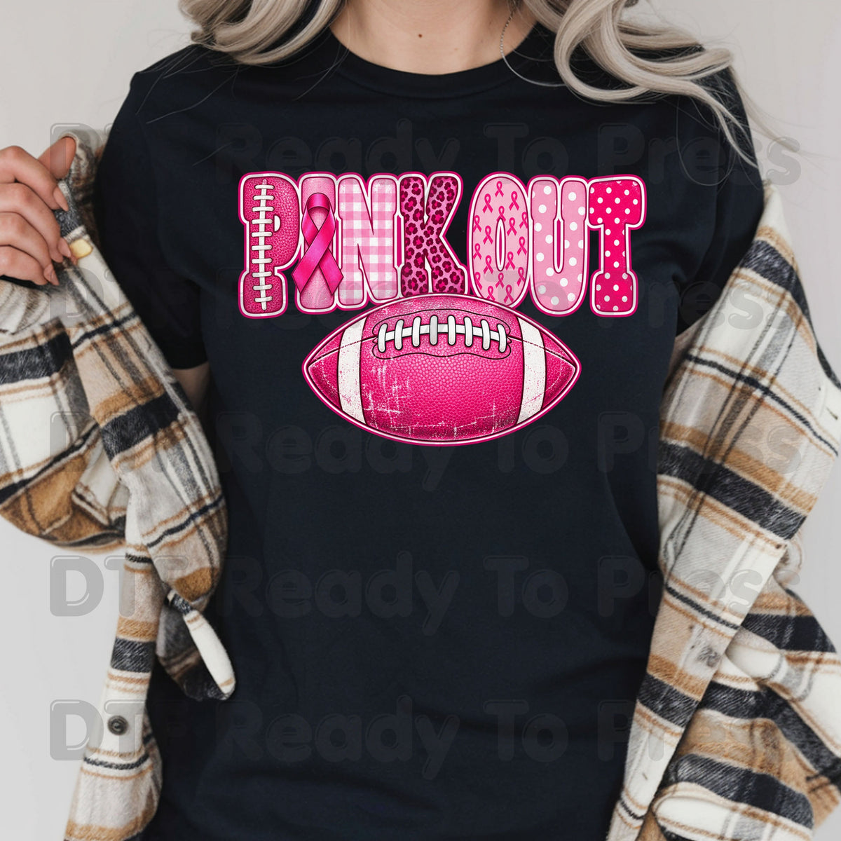 Pink Out DTF Transfers, Breast Cancer Awareness Football Pink Ribbon Leopard Print Ready to Press